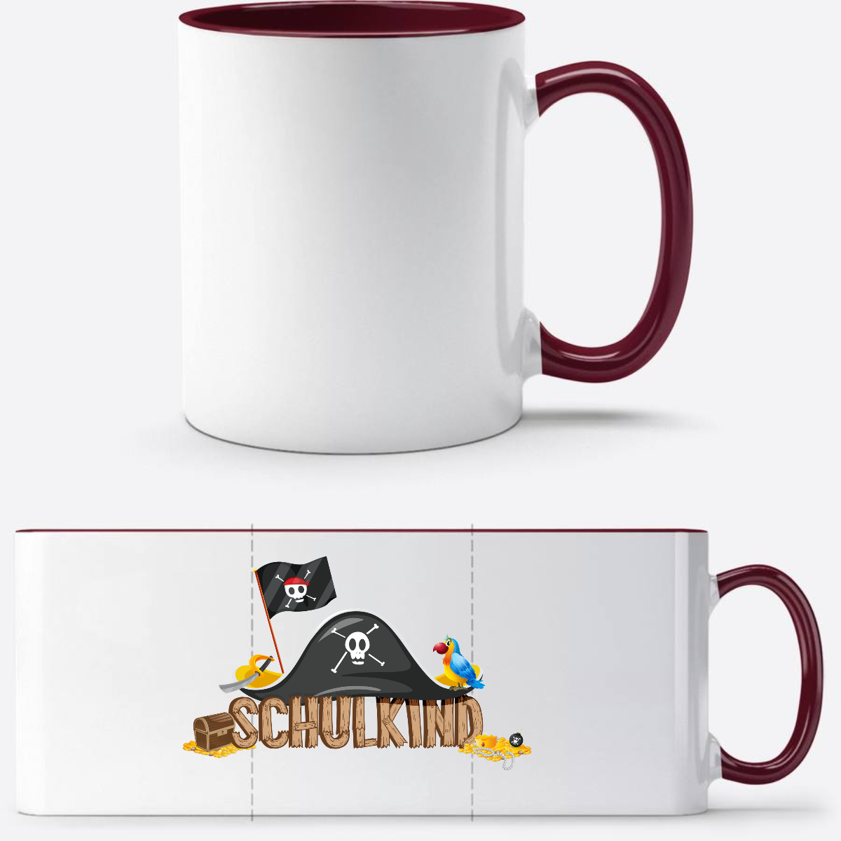 Schulkind Piraten Tasse mit Name – Geschenk zur Einschulung - White/Bordeaux
