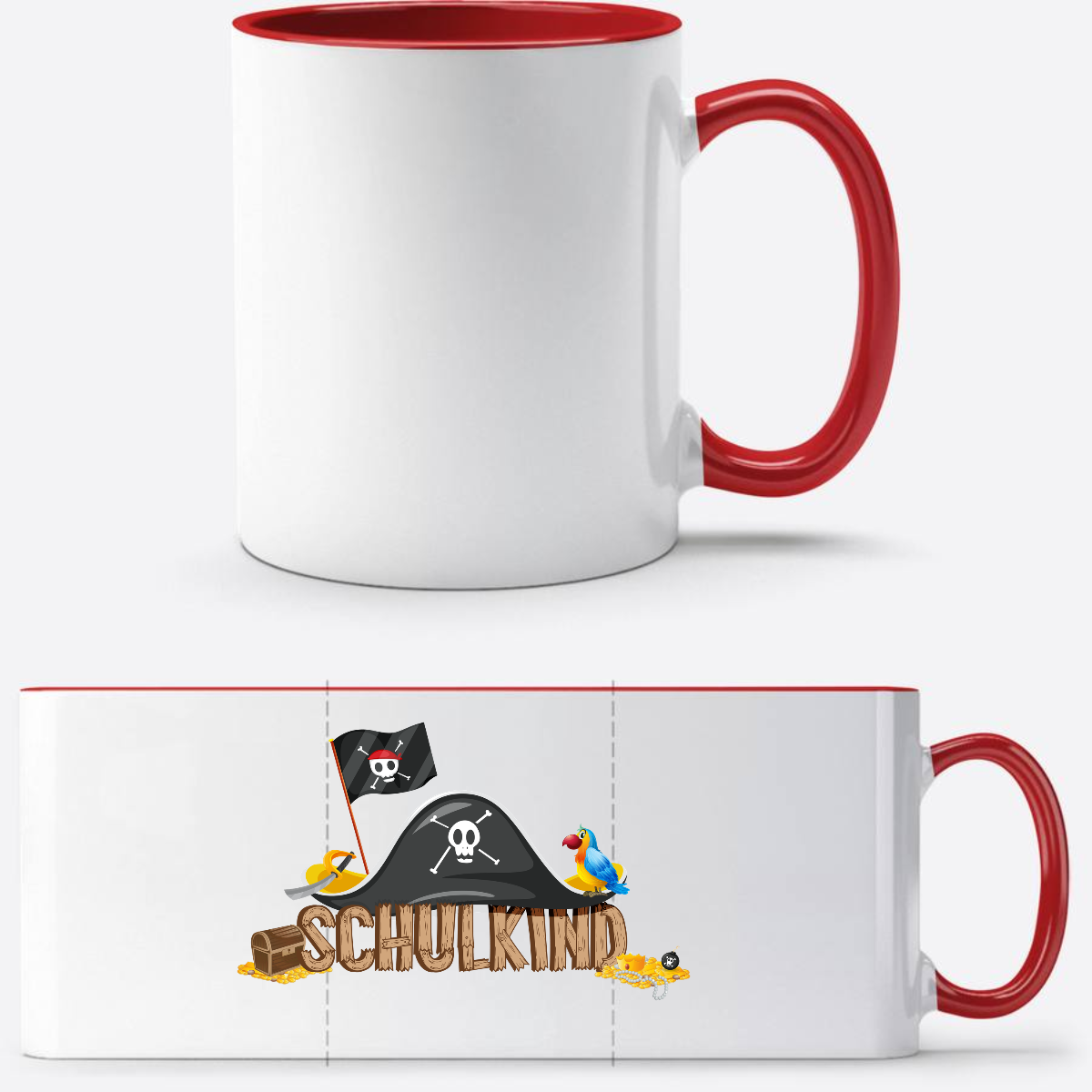 Schulkind Piraten Tasse mit Name – Geschenk zur Einschulung - White/Red