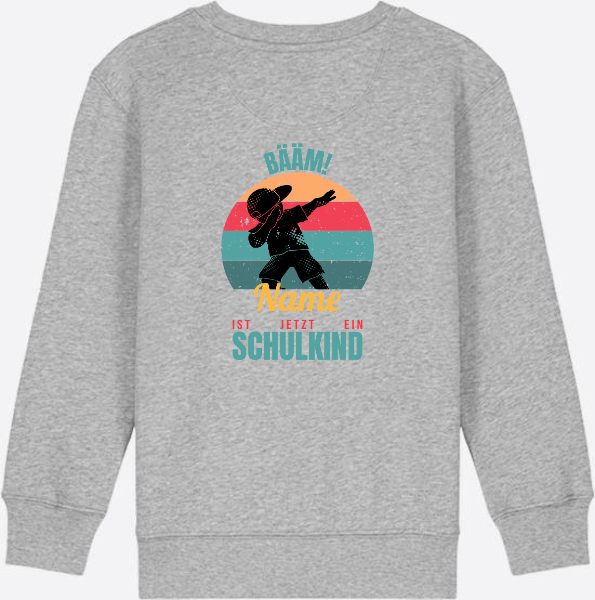 Schulkind Sweatshirt BÄÄM mit Name – Einschulung Junge - Heather Grey