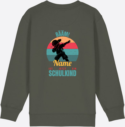 Schulkind Sweatshirt BÄÄM mit Name – Einschulung Junge - Khaki
