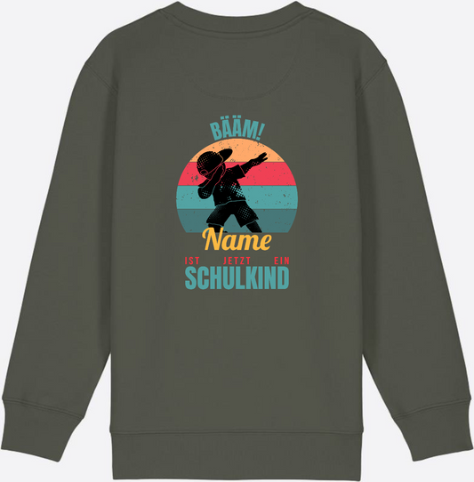 Schulkind Sweatshirt BÄÄM mit Name – Einschulung Junge - Khaki