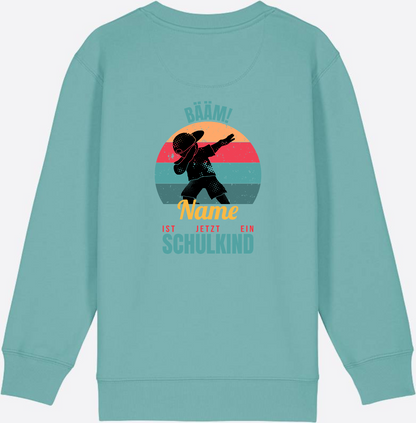 Schulkind Sweatshirt BÄÄM mit Name – Einschulung Junge - Teal Monstera