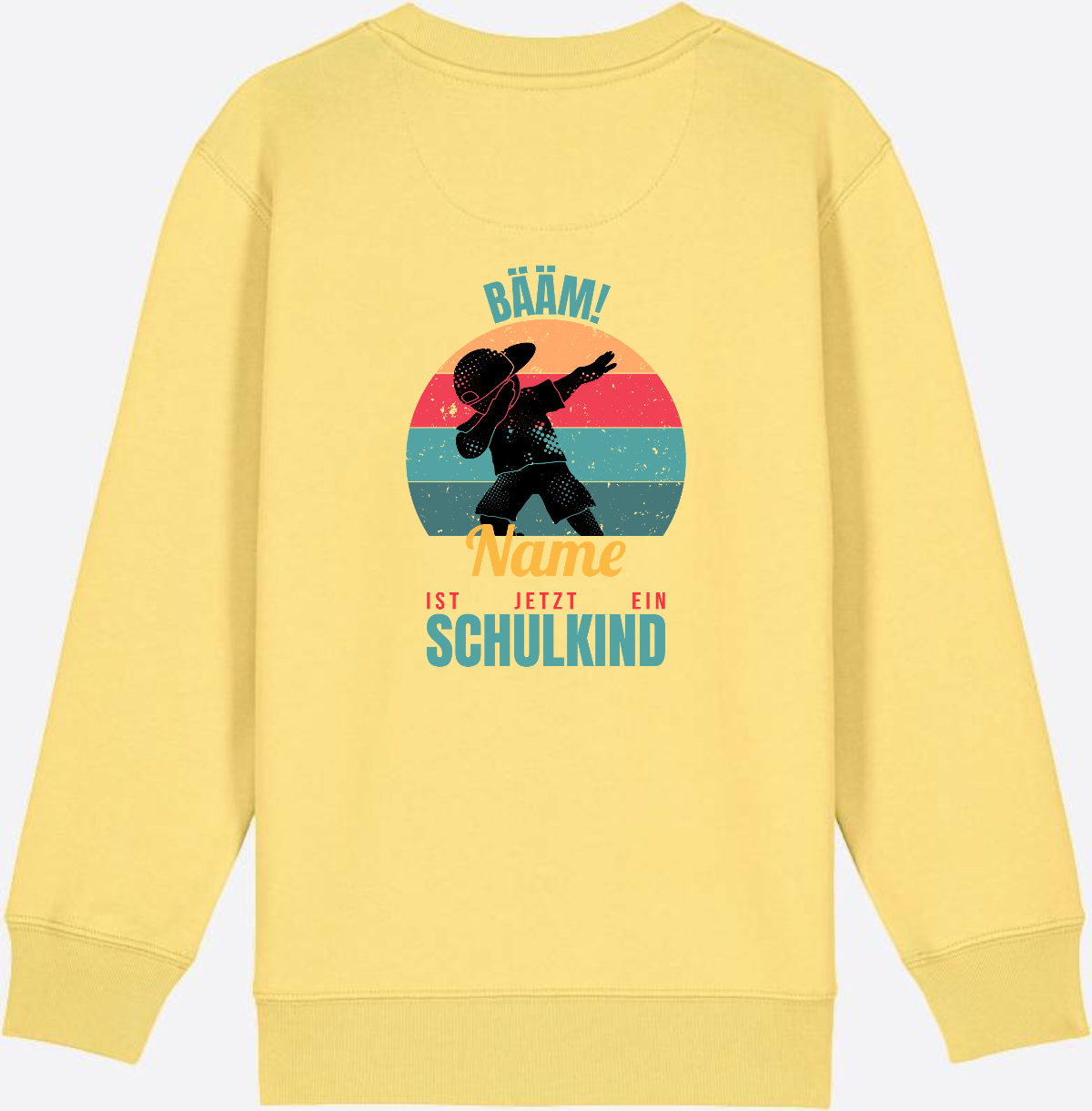 Schulkind Sweatshirt BÄÄM mit Name – Einschulung Junge - Viva Yellow
