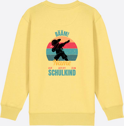 Schulkind Sweatshirt BÄÄM mit Name – Einschulung Junge - Viva Yellow