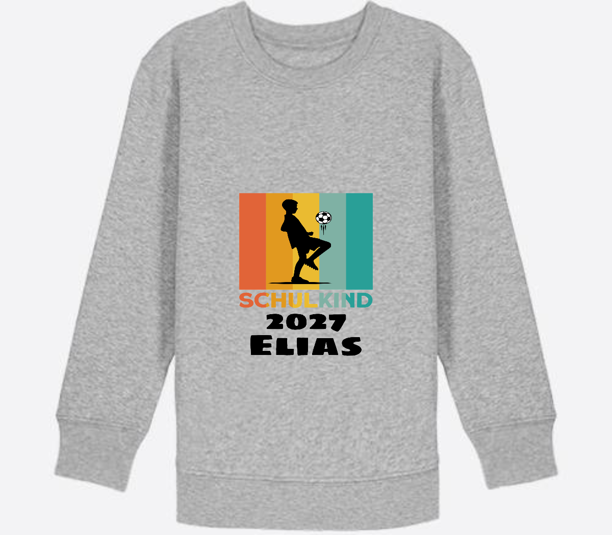 Schulkind Sweatshirt Fußball – Personalisiert mit Name - Heather Grey Herzseite