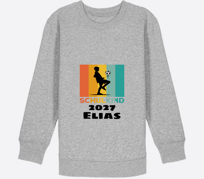 Schulkind Sweatshirt Fußball – Personalisiert mit Name - Heather Grey Herzseite