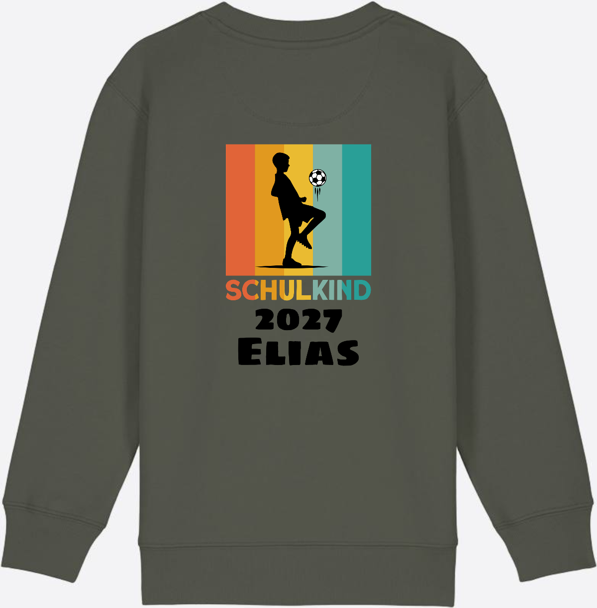 Schulkind Sweatshirt Fußball – Personalisiert mit Name - Khaki