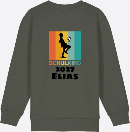 Schulkind Sweatshirt Fußball – Personalisiert mit Name - Khaki