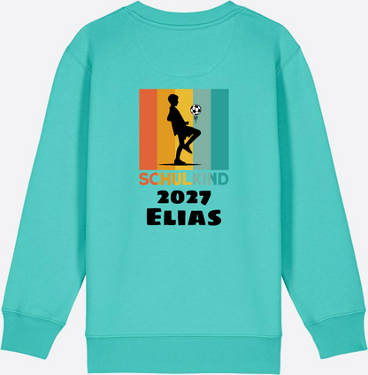 Schulkind Sweatshirt Fußball – Personalisiert mit Name - Pool Blue