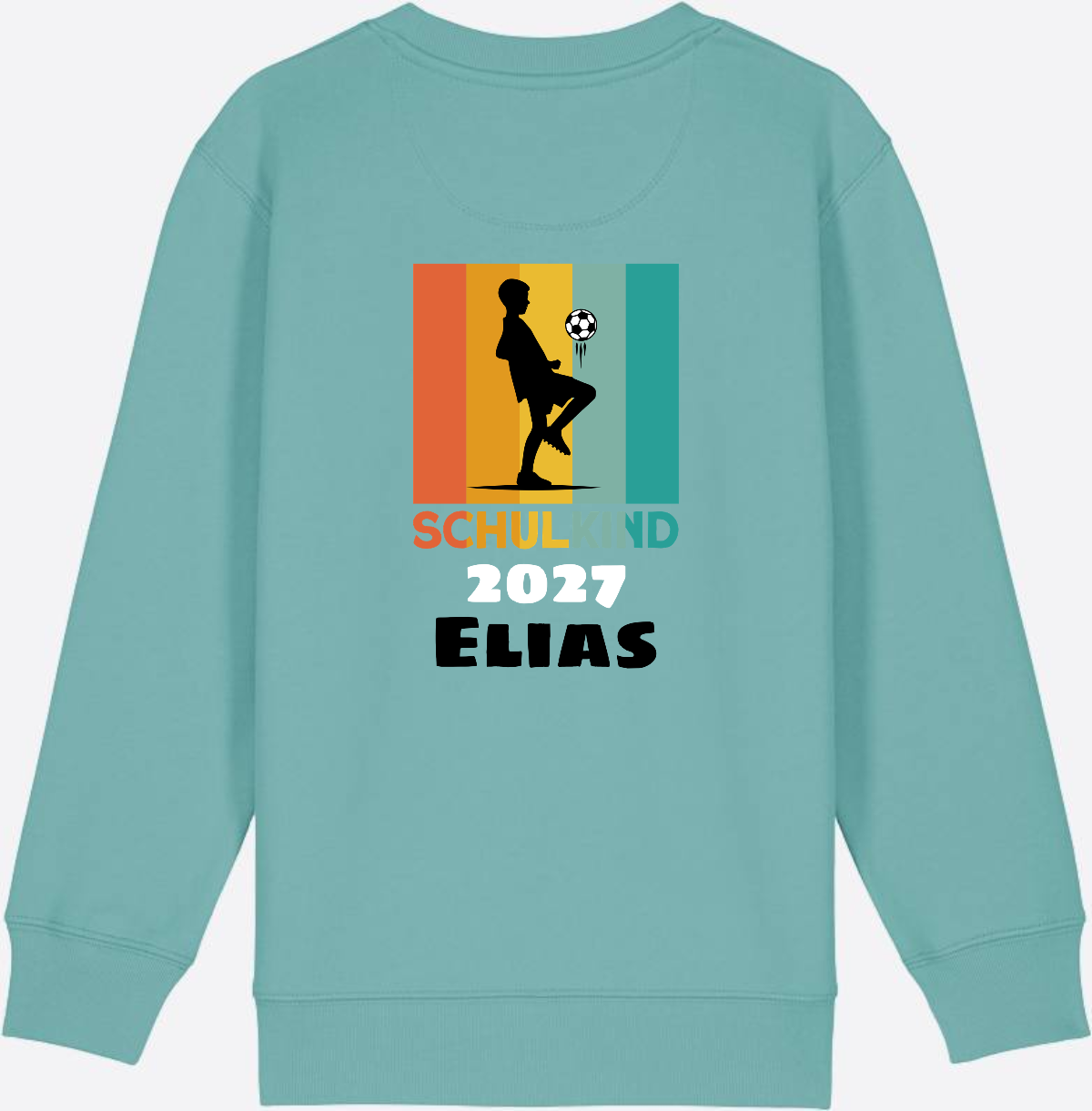 Schulkind Sweatshirt Fußball – Personalisiert mit Name - Teal Monstera
