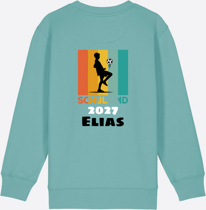 Schulkind Sweatshirt Fußball – Personalisiert mit Name - Teal Monstera