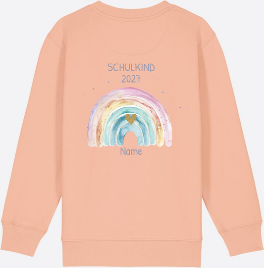Schulkind Sweatshirt mit Regenbogen & Wunschname - Fraiche Peche