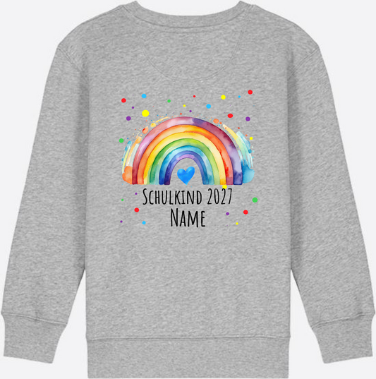 Schulkind Sweatshirt Regenbogen – Personalisiert mit Name - Heather Grey