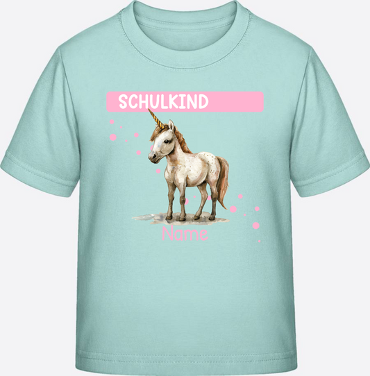 Schulkind T-Shirt Einhorn – Personalisiert mit Name - Caribbean Blue