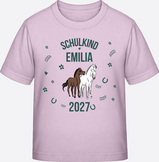 Schulkind T-Shirt mit Pferdemotiv – Personalisiert mit Name - Pink Sixties
