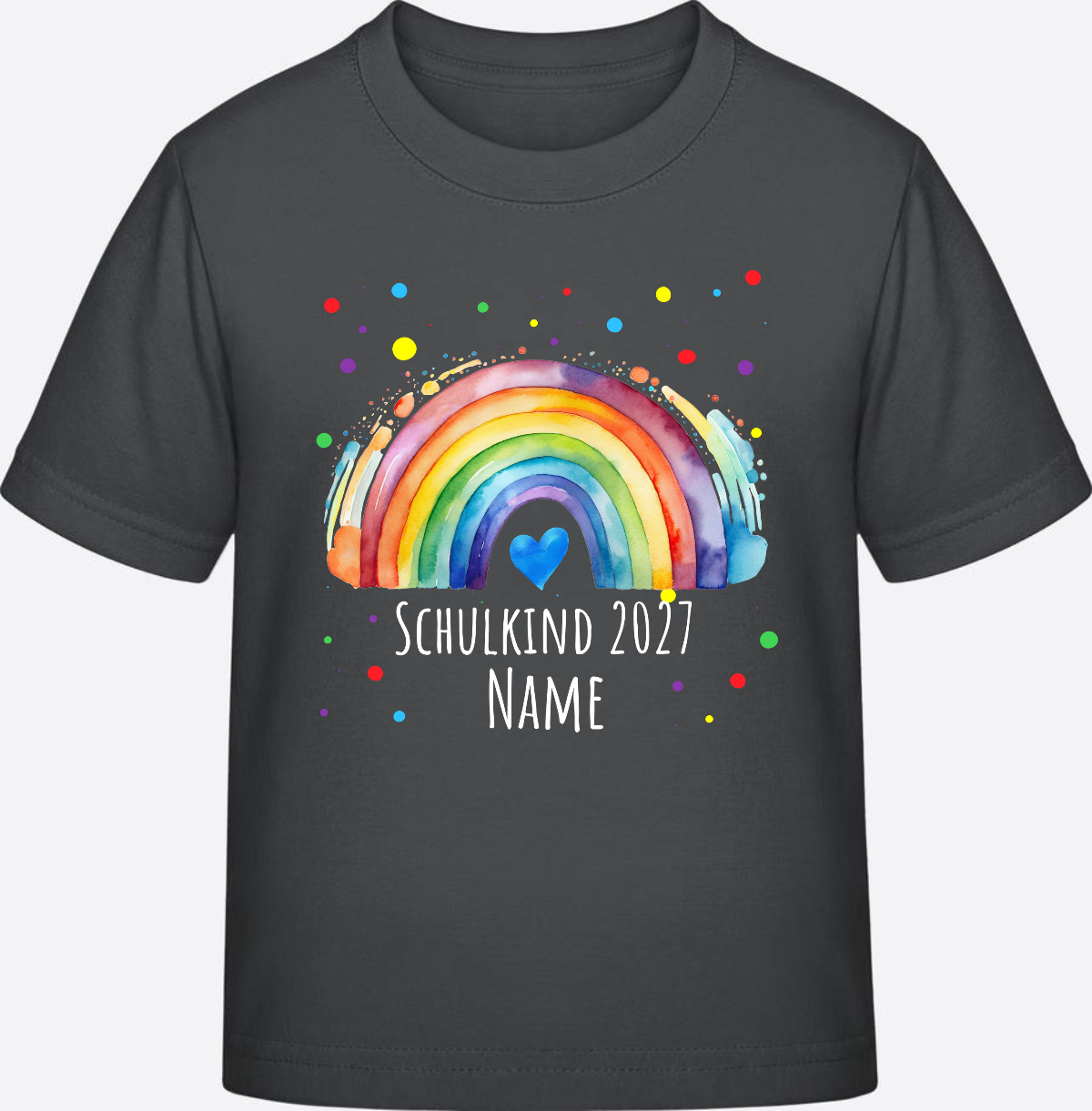 Schulkind T-Shirt Regenbogen personalisiert mit Name - Anthracite