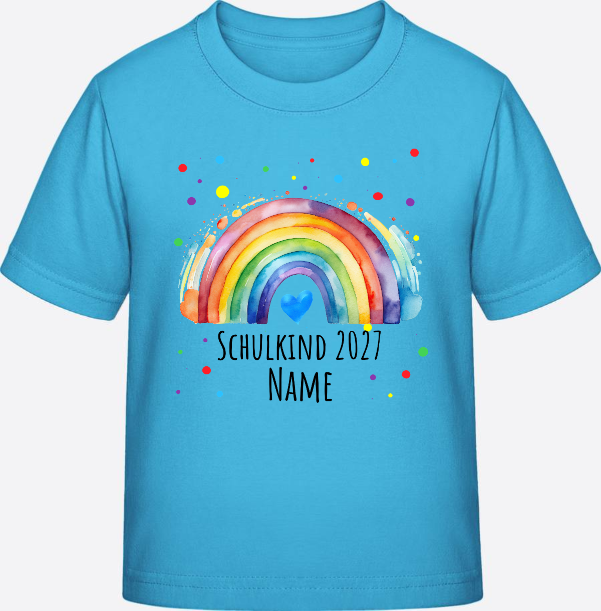 Schulkind T-Shirt Regenbogen personalisiert mit Name - Aqua Blue