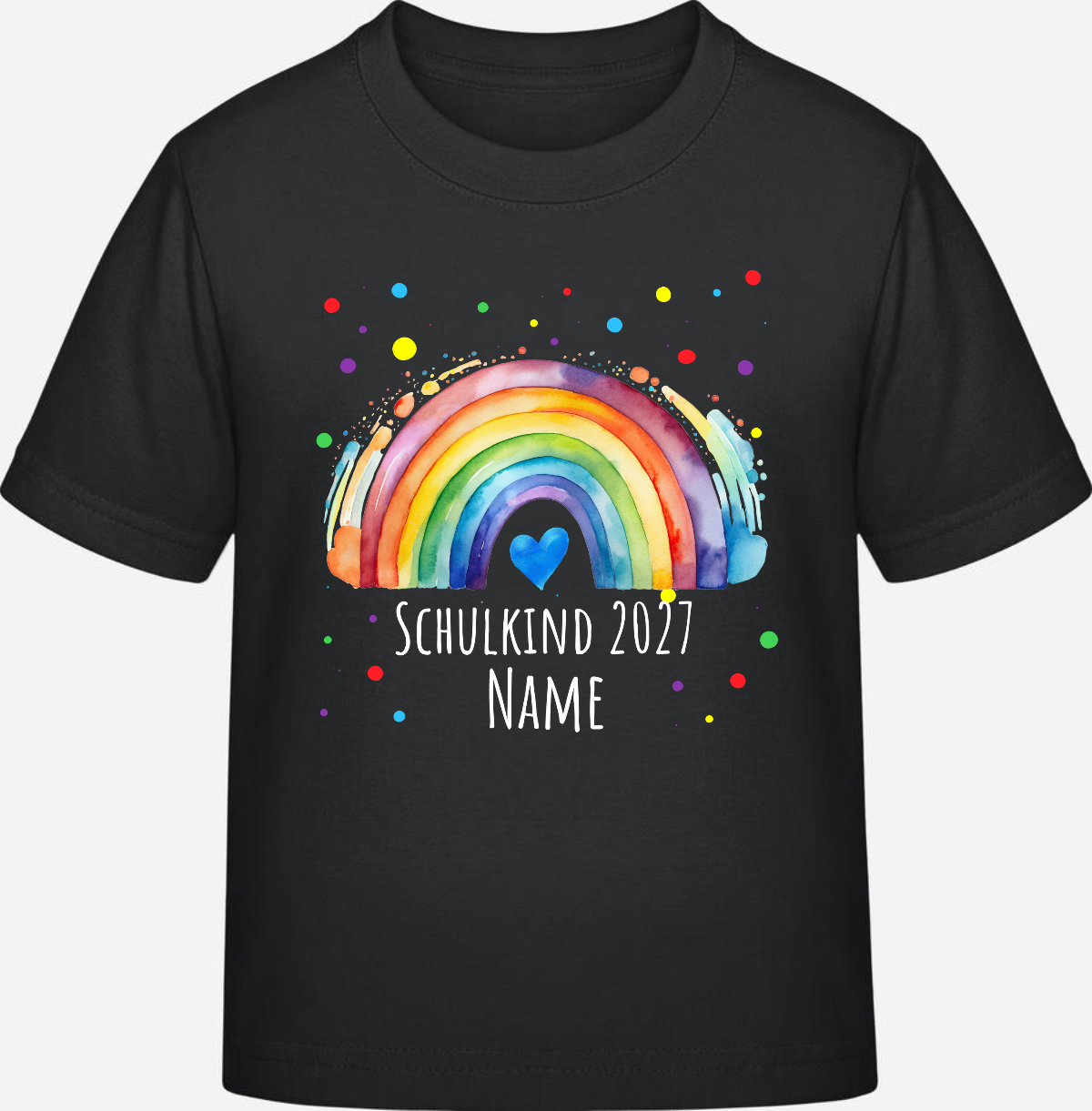 Schulkind T-Shirt Regenbogen personalisiert mit Name - Black