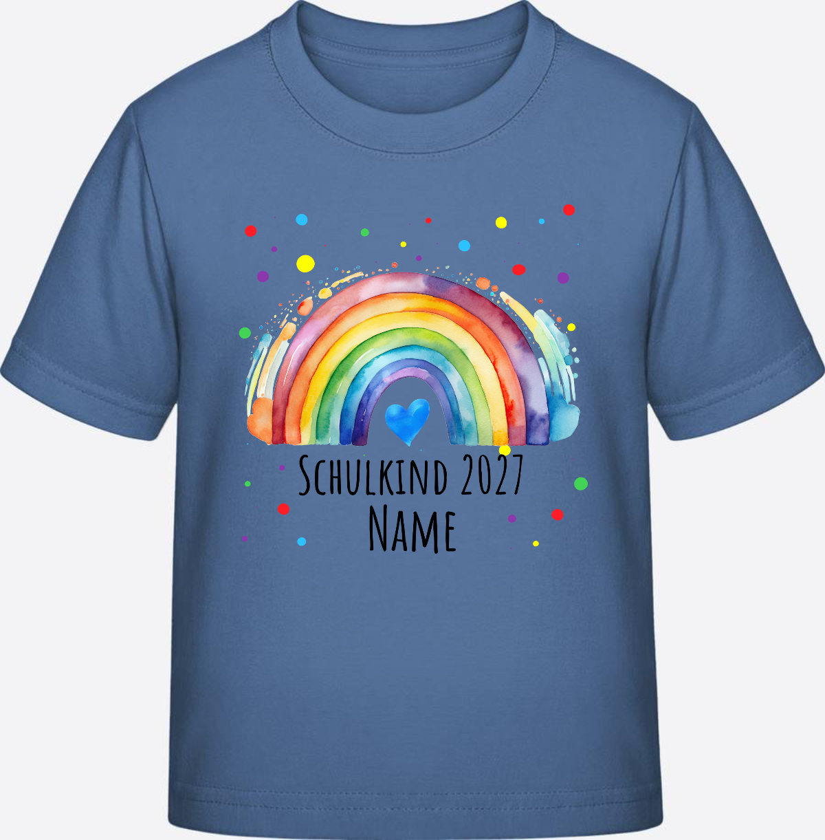 Schulkind T-Shirt Regenbogen personalisiert mit Name - Bright Blue