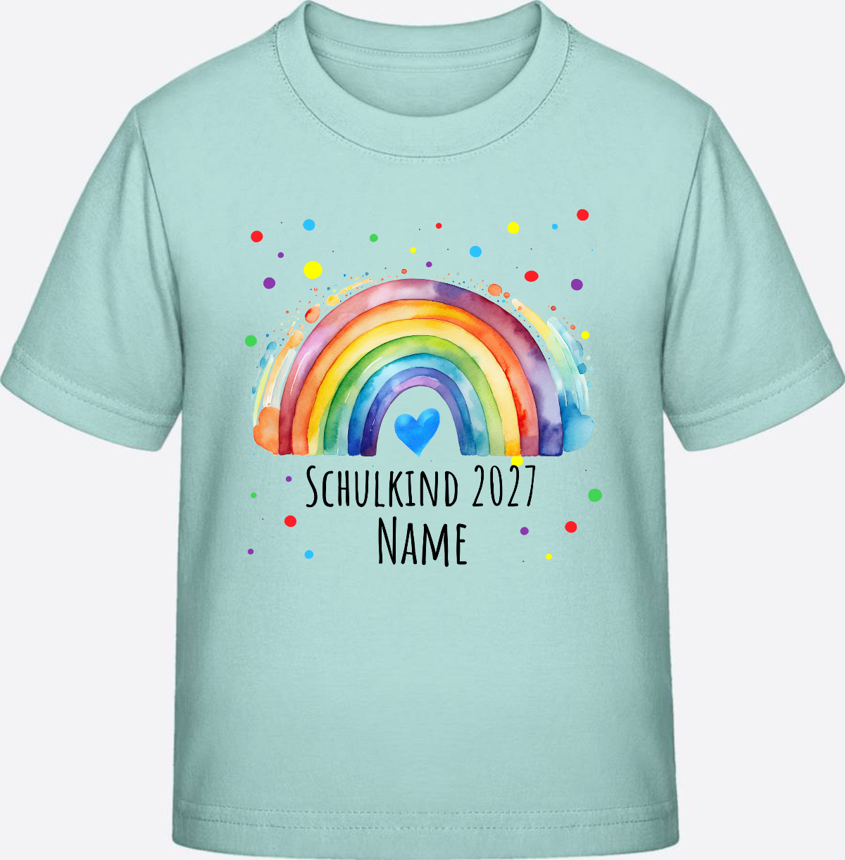 Schulkind T-Shirt Regenbogen personalisiert mit Name - Caribbean Blue