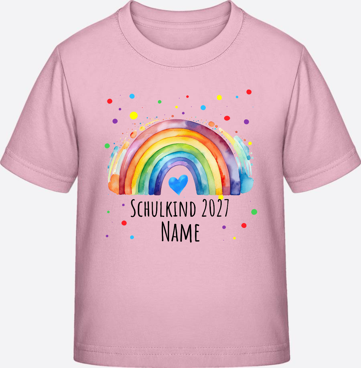 Schulkind T-Shirt Regenbogen personalisiert mit Name - Cotton Pink