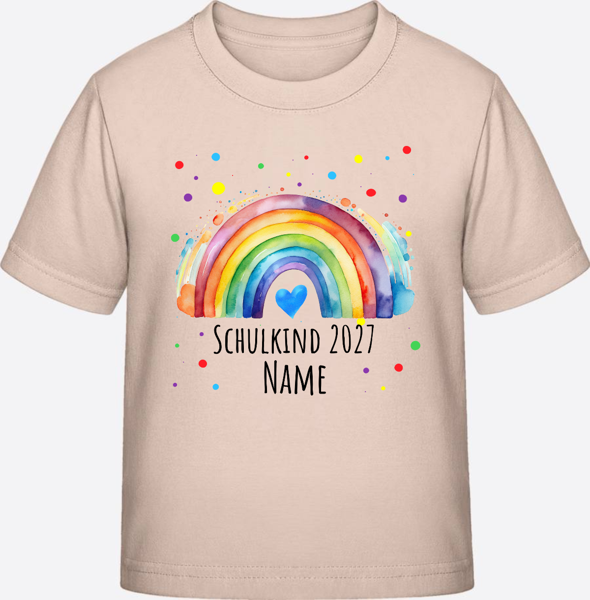 Schulkind T-Shirt Regenbogen personalisiert mit Name - Eco-Heather