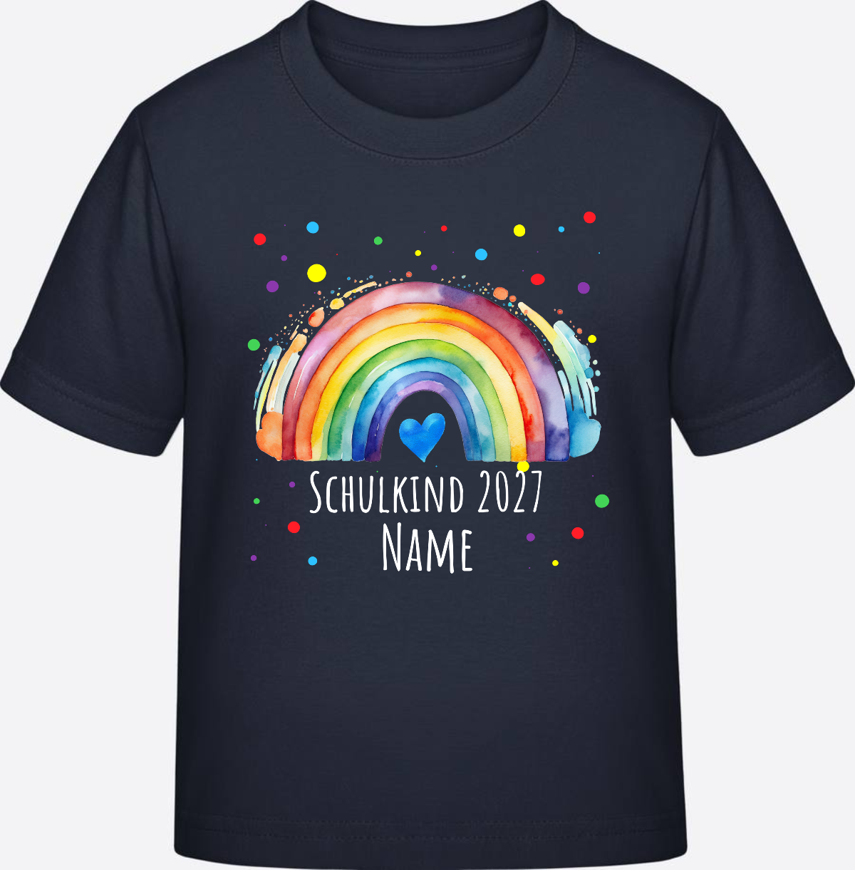Schulkind T-Shirt Regenbogen personalisiert mit Name - French Navy