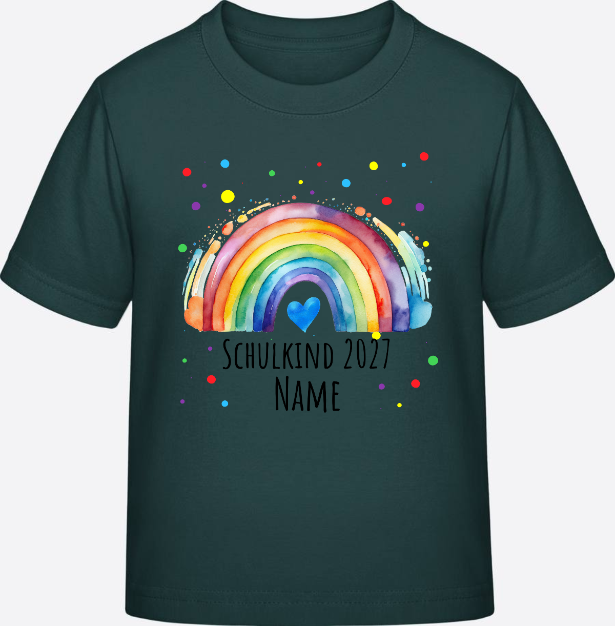 Schulkind T-Shirt Regenbogen personalisiert mit Name - Glazed Green