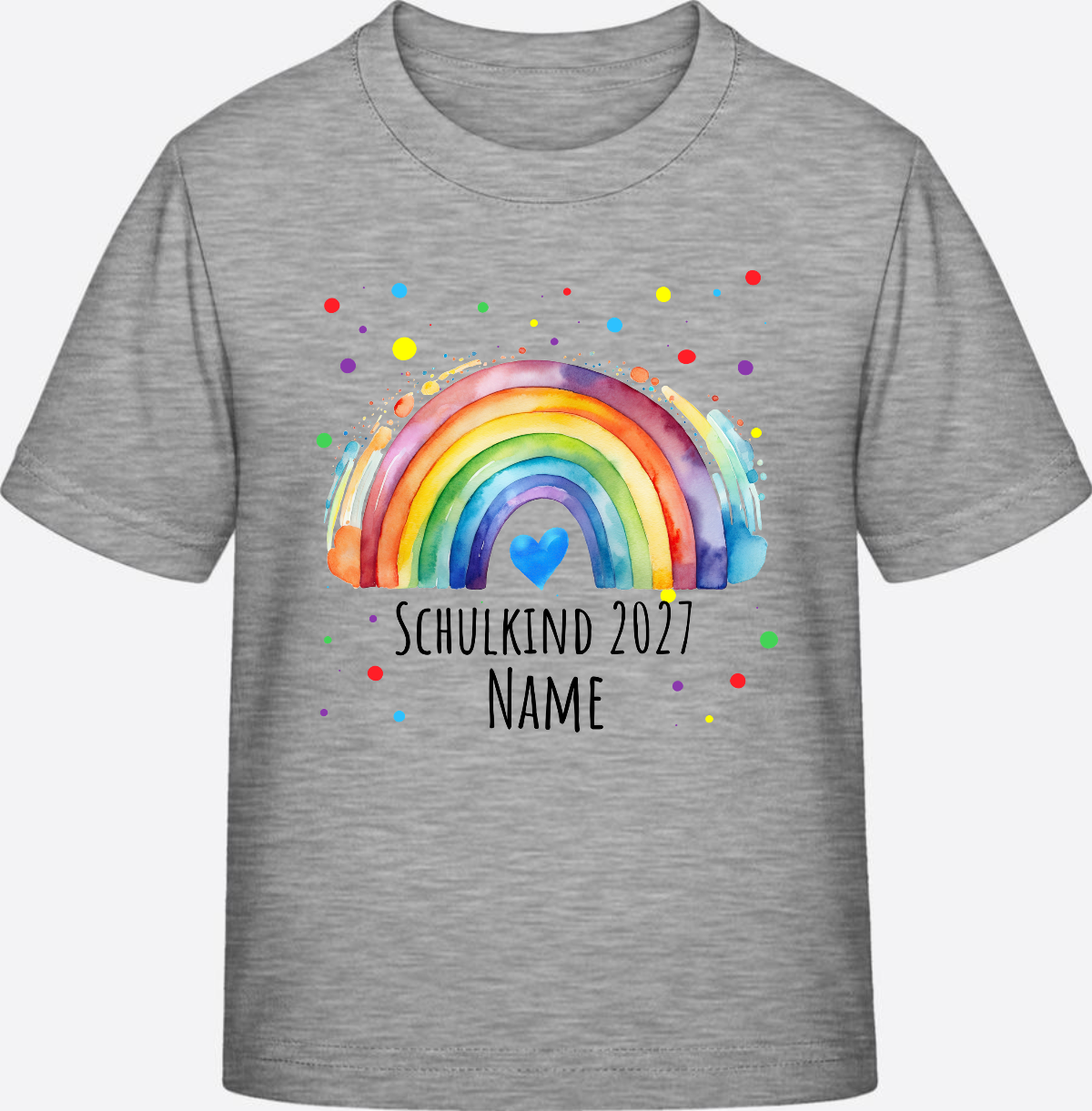 Schulkind T-Shirt Regenbogen personalisiert mit Name - Heather Grey