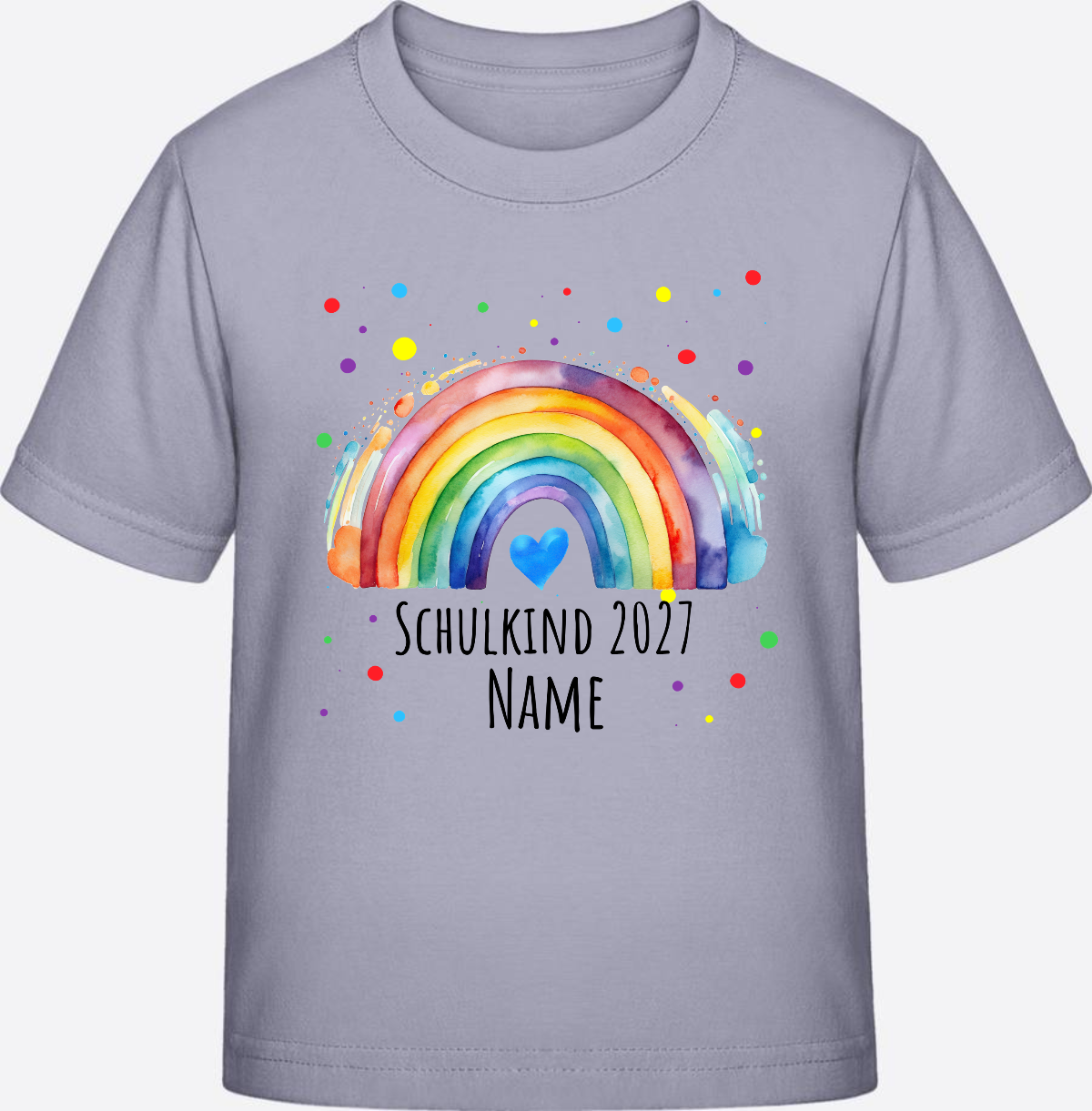 Schulkind T-Shirt Regenbogen personalisiert mit Name - Lavender