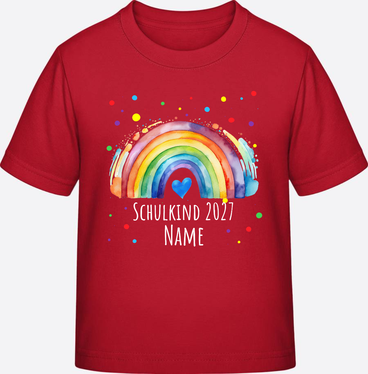 Schulkind T-Shirt Regenbogen personalisiert mit Name - Red