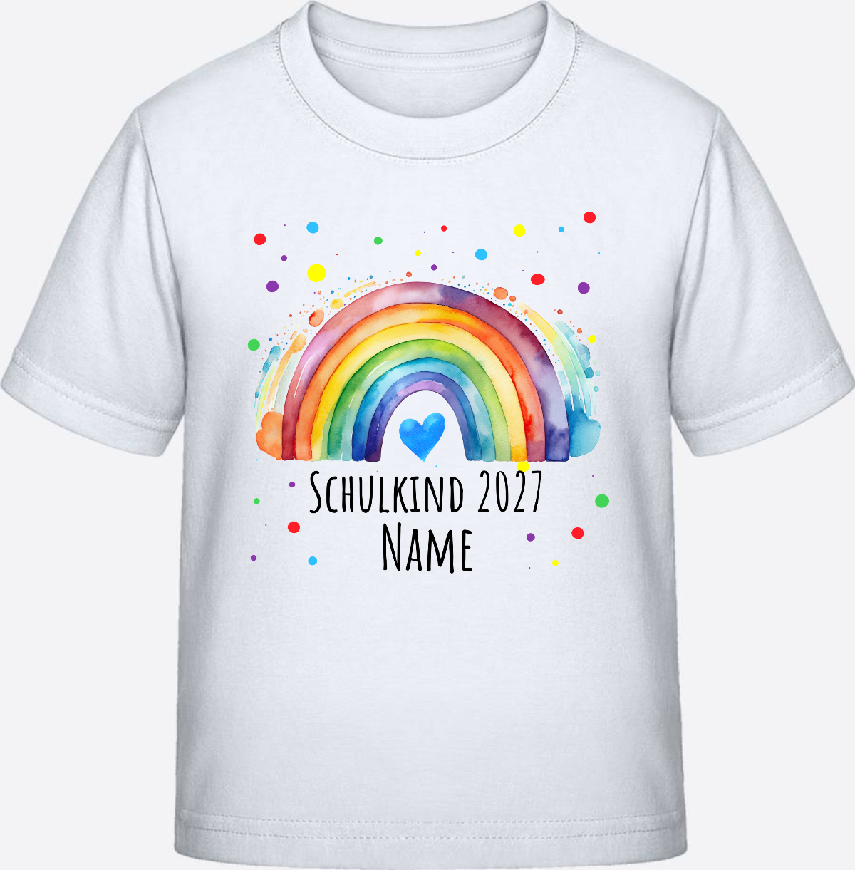 Schulkind T-Shirt Regenbogen personalisiert mit Name - White