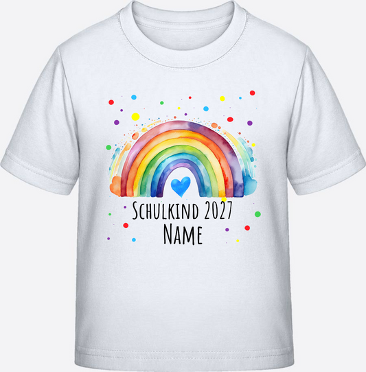 Schulkind T-Shirt Regenbogen personalisiert mit Name - White