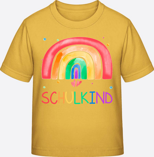 Schulkind T-Shirt Regenbogen – Personalisiert mit Namen - Gold