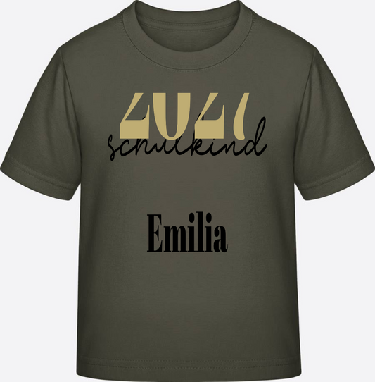 Schulkind T-Shirt Schreibschrift – Personalisiert mit Name - Khaki