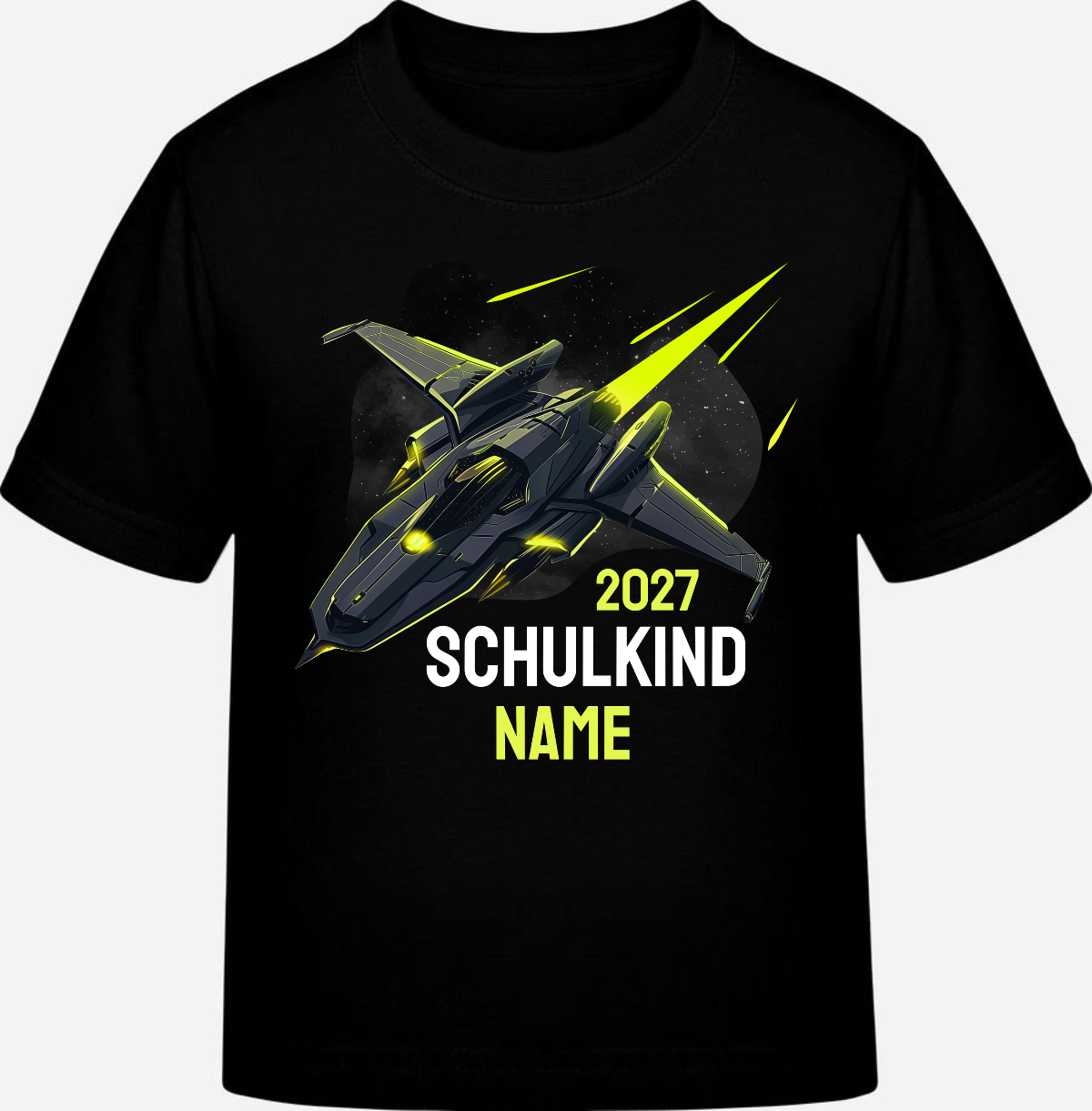 Schulkind T-Shirt Spaceshuttle – Personalisiert mit Name - Black