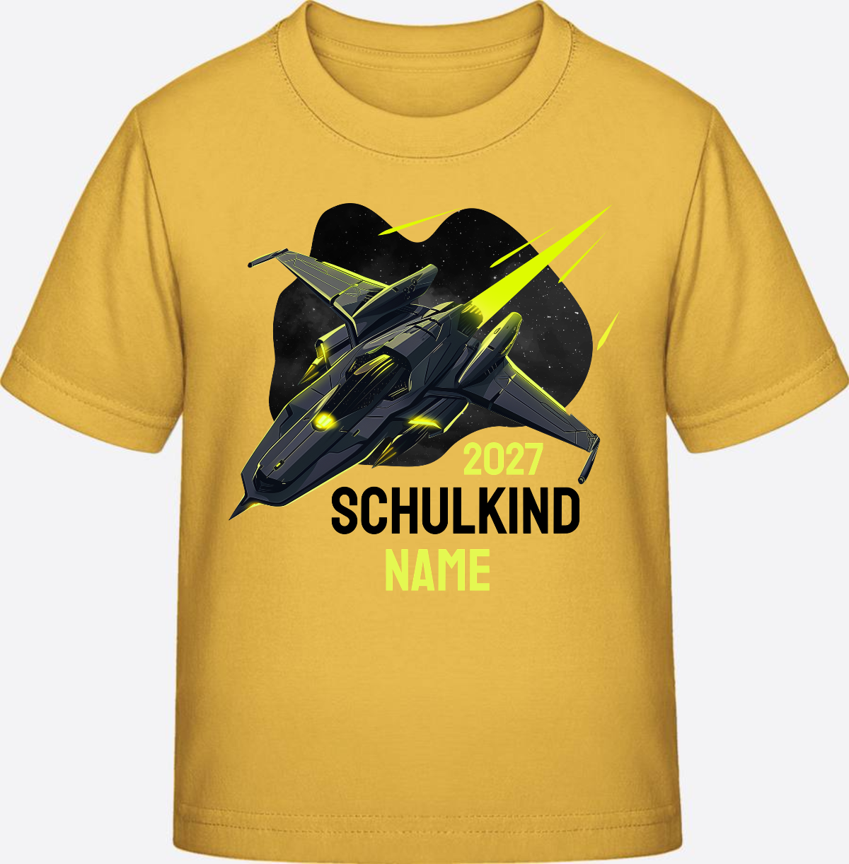 Schulkind T-Shirt Spaceshuttle – Personalisiert mit Name - Gold