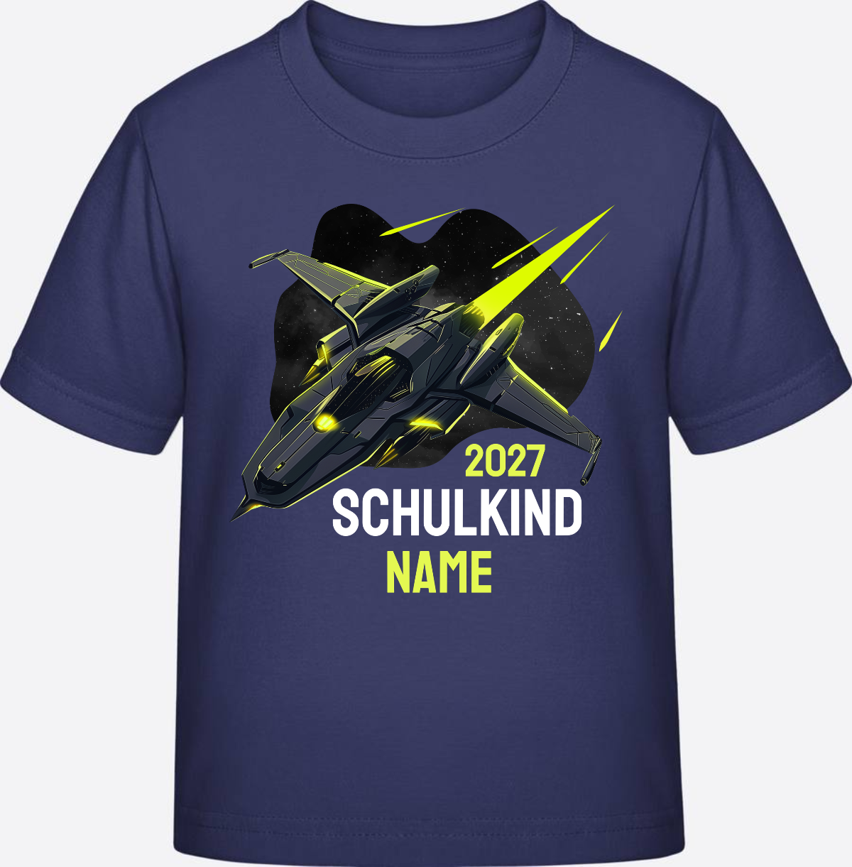 Schulkind T-Shirt Spaceshuttle – Personalisiert mit Name - Indigo