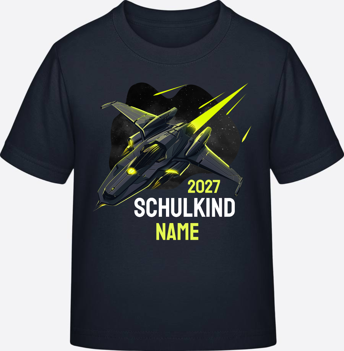 Schulkind T-Shirt Spaceshuttle – Personalisiert mit Name - Navy