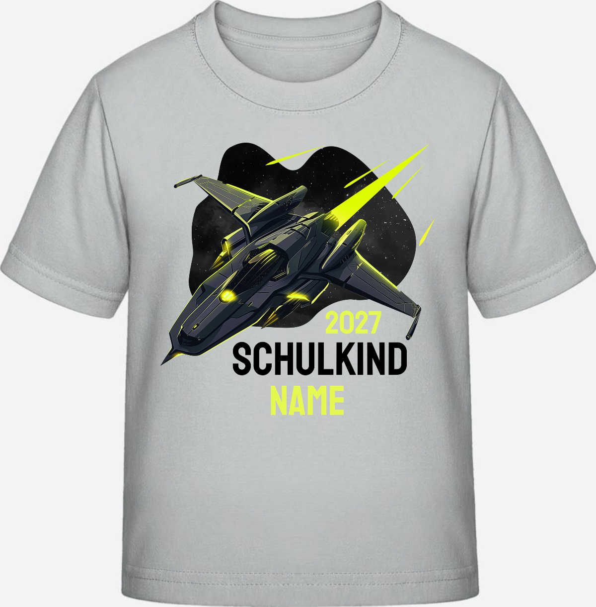Schulkind T-Shirt Spaceshuttle – Personalisiert mit Name - Pacific Grey