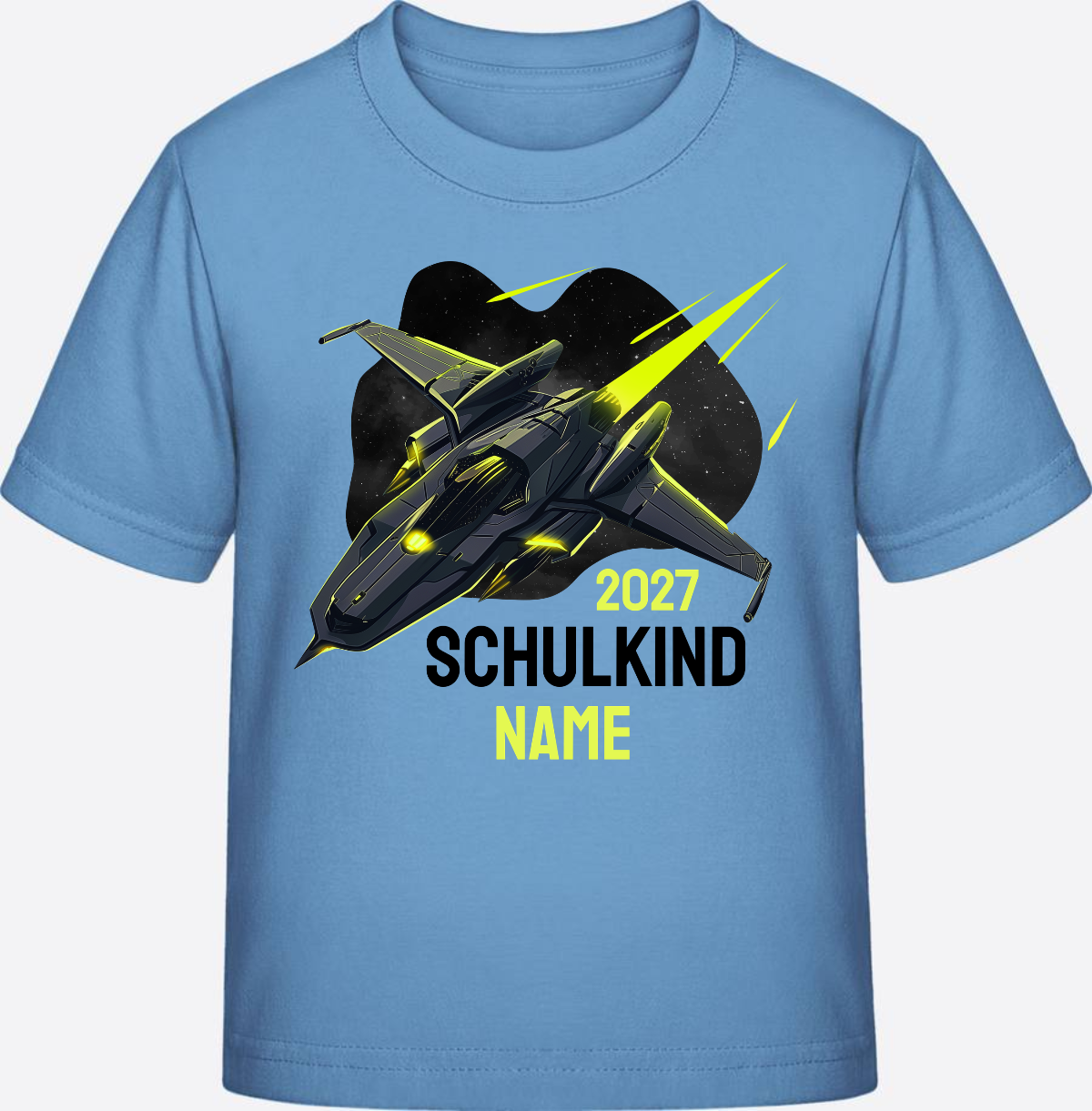 Schulkind T-Shirt Spaceshuttle – Personalisiert mit Name - Sky Blue