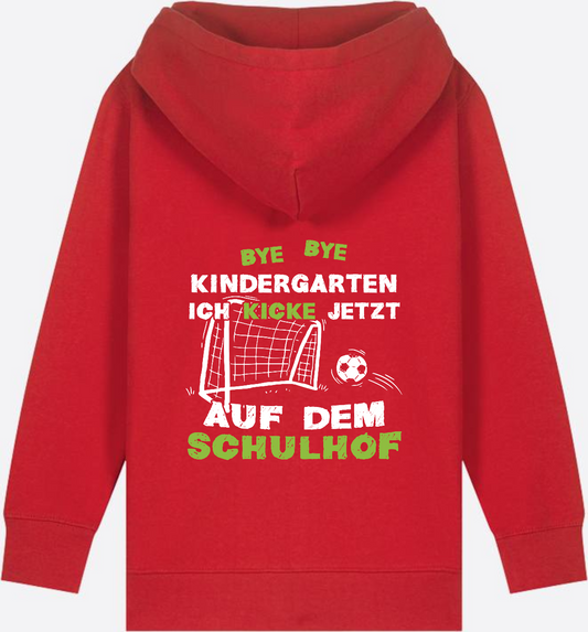 Schulkind Zip-Hoodie: Bye Bye Kindergarten Fußball-Motiv - Red