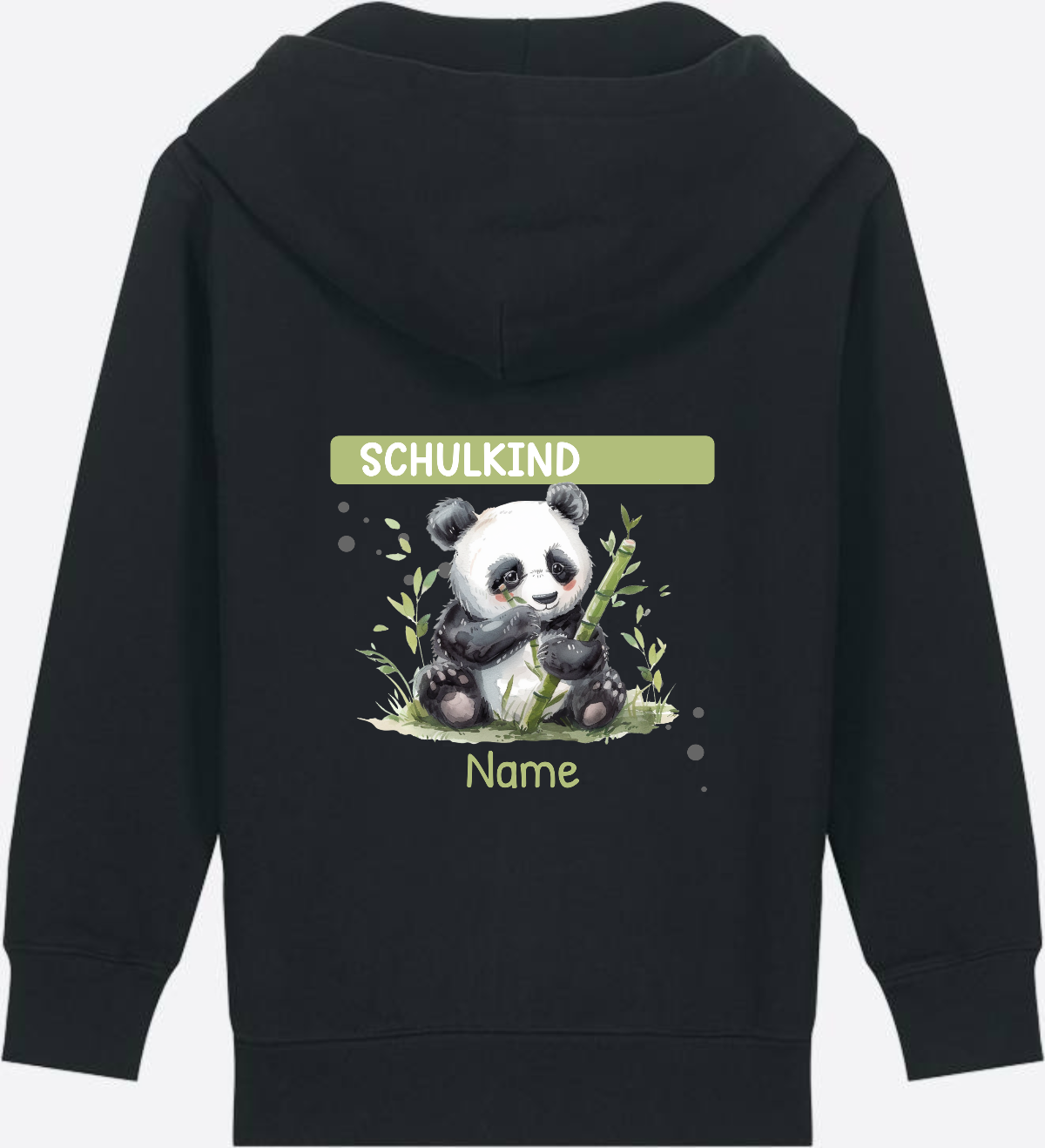 Schulkind Zip-Hoodie mit Pandabär – Personalisiert - Black