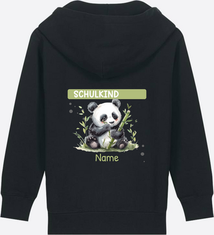 Schulkind Zip-Hoodie mit Pandabär – Personalisiert - Black