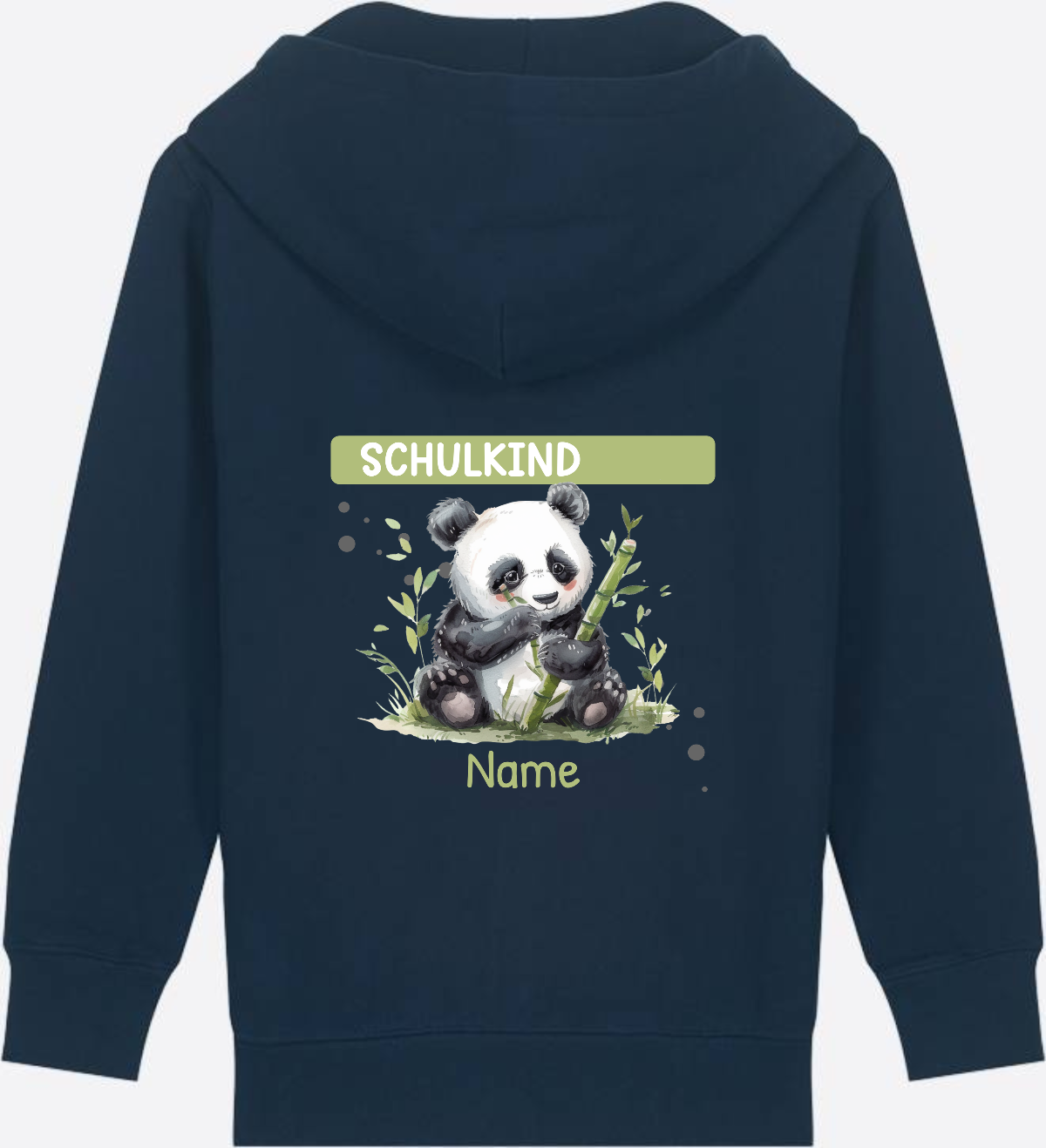 Schulkind Zip-Hoodie mit Pandabär – Personalisiert - French Navy