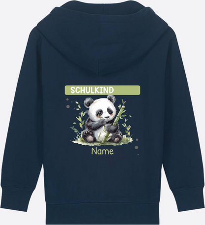 Schulkind Zip-Hoodie mit Pandabär – Personalisiert - French Navy