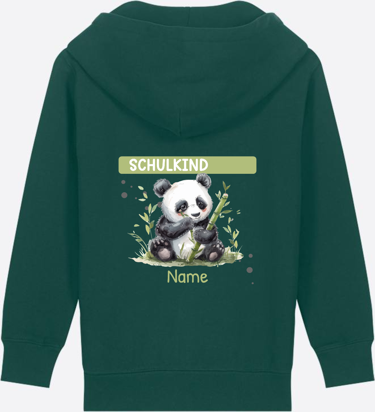 Schulkind Zip-Hoodie mit Pandabär – Personalisiert - Glazed Green