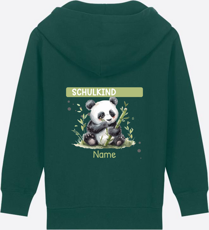 Schulkind Zip-Hoodie mit Pandabär – Personalisiert - Glazed Green