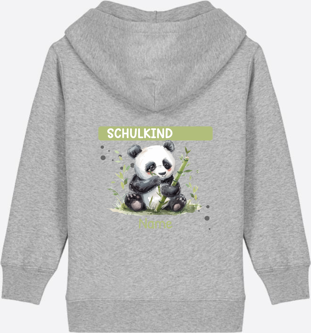 Schulkind Zip-Hoodie mit Pandabär – Personalisiert - Heather Grey