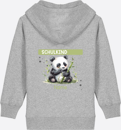 Schulkind Zip-Hoodie mit Pandabär – Personalisiert - Heather Grey